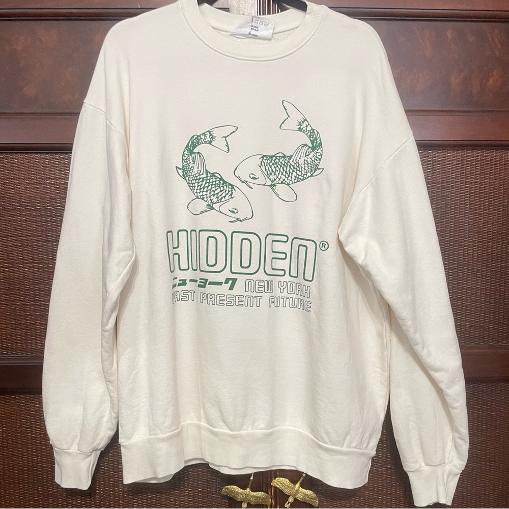 Hidden NY Kohaku Koi‎ Fish Crewneck Natural/Green Size XL